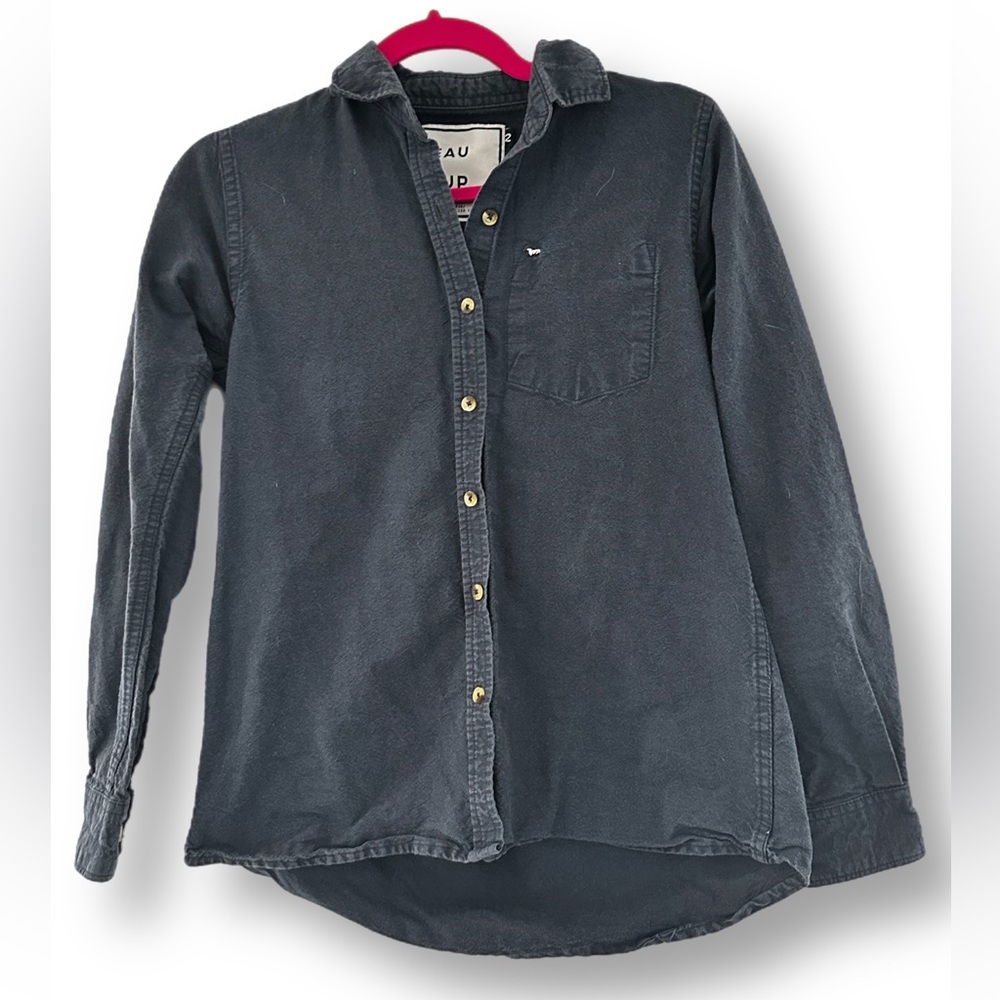 Navy Peau De Loup Long Sleeved Button Down